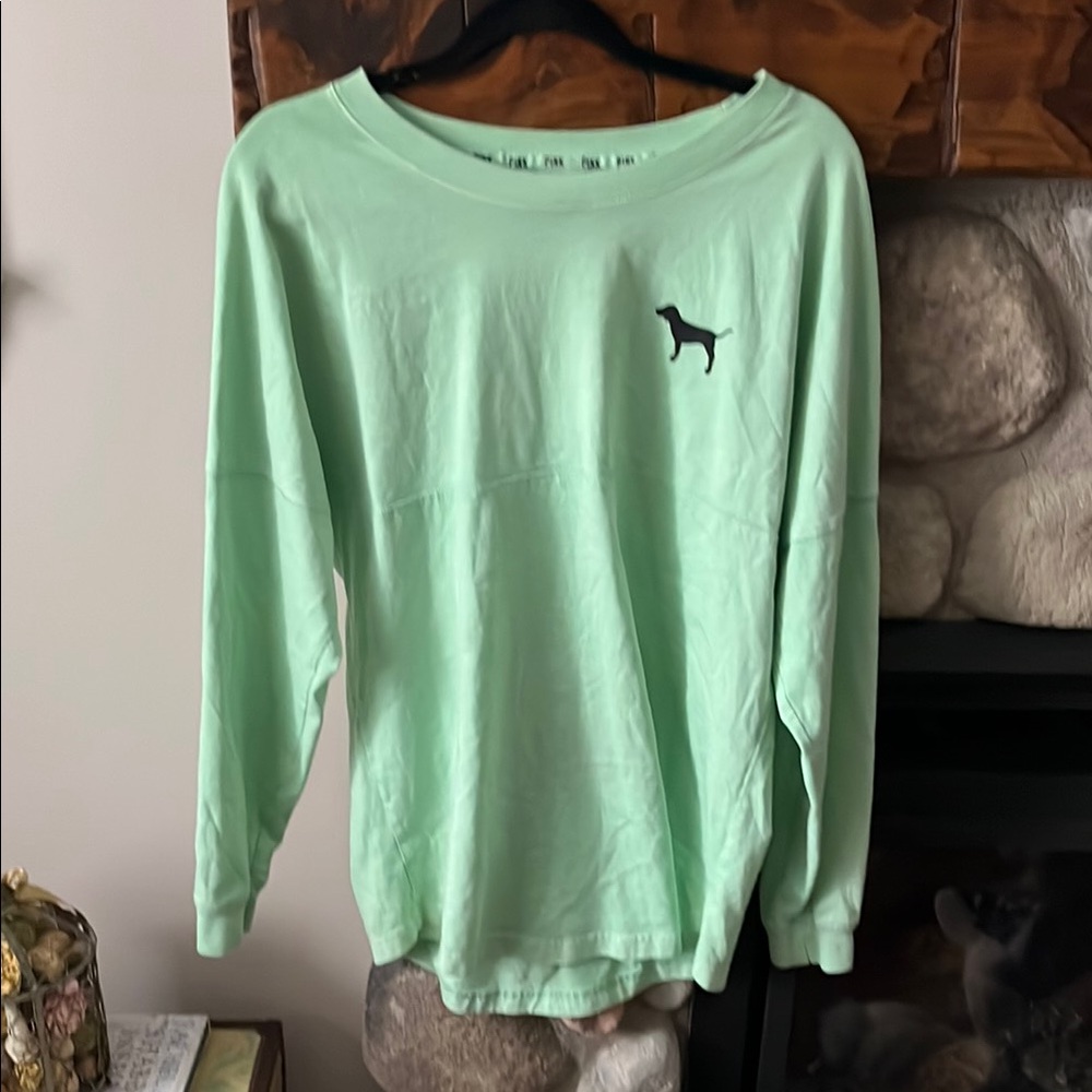 Pink Victoria sSecret Mint Green Long Sleeve Shirt with Dog Logo